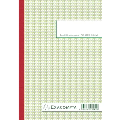 Image de Exacompta Réf. 3251E Paquet de 10 manifolds quadrillés 5x5 50 feuillets numérotés et autocopiants en 3 exemplaires (1 original + 2 copies) format 210x148 mm certifié FSC fabriqué France
