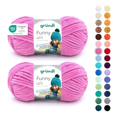 Image de Gründl laine Funny unie Pelote de douce Pour tricot et crochet 100% polyester 2 pelotes (100 g/120 m, taille des aiguilles 5 6) Fuchsia