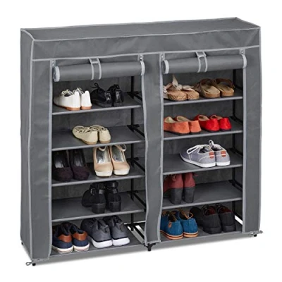 Image de Relaxdays Meuble à Chaussures Tissu, 12 Compartiments, 36 Paires, Housse Amovible, HLP 107 x 115 30 cm, Anthracite