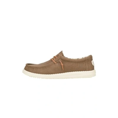 Image de HEYDUDE Wally Waxed Canvas Chaussures pour Hommes Baskets avec Semelles Confortables Style Mocassin, Walnut, 44