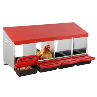 Image de VEVOR Pondoir à Poules, 4 Compartiments, Nichoirs Inclinés en Métal, 1060x525x475 mm, Stable et Résistant la Corrosion, avec Trous Inférieurs, Plate Forme de Repos, pour Différentes Races Poules