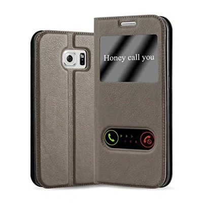 Image de cadorabo Coque pour Samsung Galaxy S6 Edge Plus en Marron Pierre Housse Protection avec Stand Horizontal et Deux Fenêtres Portefeuille Etui Poche Folio Case Cover