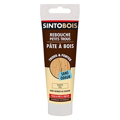 Image de SINTOBOIS Rebouche Petits Trous Pâtes à Bois Sans Odeur Prêt l&#039;Emploi Solvant Sec en 4h Intérieur et Extérieur Ne se Rétracte pas Pin Technique Professionnelle 80 g