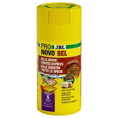 Image de JBL PRONOVO BEL GRANO, Aliment de Base pour tous Poissons d&#039;Aquarium 3 10 cm, Granulés Poissons, Doseur à clic, taille S, 100 ml