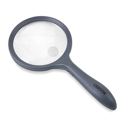 Image de Carson Lighted Handheld loupe à main, grossissement de 2x, avec fonction éclairage par LED et une petite lentille incorporée, 4x (HM 44)