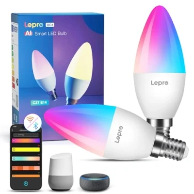 Image de Lepro BC1 IA Ampoule Connectée E14, Compatible avec Alexa et Google Assistant, Ampoules E14 WiFi Bluetooth Intelligentes, Multicouleurs RGBCCT, Contrôle Vocal, Music Sync, Lot de 2