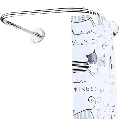 Image de Tringle à Rideaux de Douche Angle Acier Inoxydable Arquée,Extensible Barre Rideau Arrondie en Forme U,Barre sans Perçage pour Salle Bains,Cabine Douche(Size:100x100x100cm,Color:B)