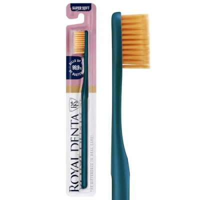 Image de Royal Denta brosse à dents dorée super douce, extra douce pour et gencives sensibles, poils double, particules dorées éviter les bactéries, vert métallique