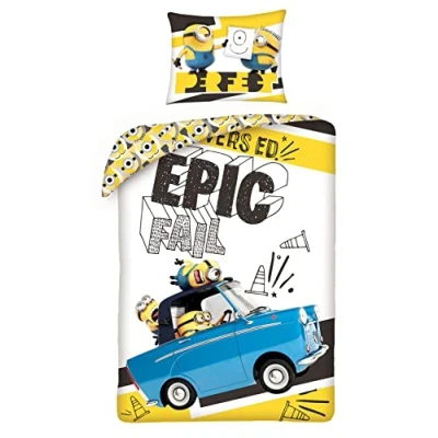 Image de Parure de lit Minions Trio Auto EPIC FAIL housse couette 140 x 200 cm Taie d&#039;oreiller Despicable Me en coton Multicolore
