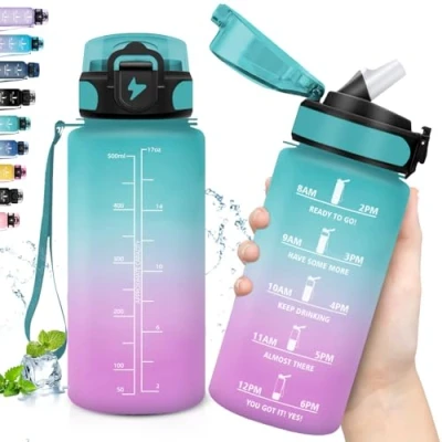 Image de Grsta Gourde, 500ml Gourde Enfant, Paille anti Fuite, Motivation avec Marqueur de Temps, Reutilisable, Facile à Transporter, d&#039;eau pour Running, Randonnée, Camping