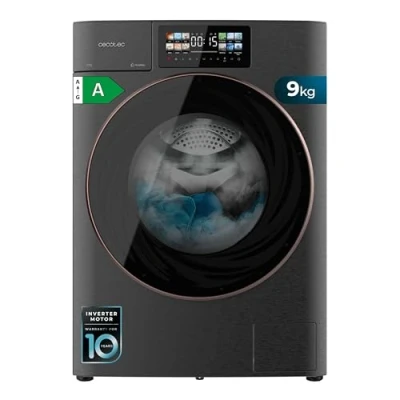 Image de Cecotec Lave linge 9Kg Chargement Frontal Autodose Bolero DressCode 9950 Inverter 3D Steel A. 1400 Tr/min, Design Core Matrix Screen, Porte XXL, Éclairage Intérieur