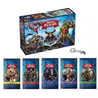 Image de Lot Hero Realms Le Jeu De Base + 5 Decks Héros : Sorcier, Guerrier, Archer, Voleur, Clerc Version Française 1 Décapsuleur Blumie (Base Heros)
