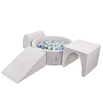 Image de KiddyMoon Aire De Jeux en Mousse avec Rond Piscine À Balles (200 Balles) Fosses Boules pour Enfants Jouets Parcours Obstacles, Fabriqué UE, Gris Clair: Perle/Gris/Transparent/Babyblue/Menthe