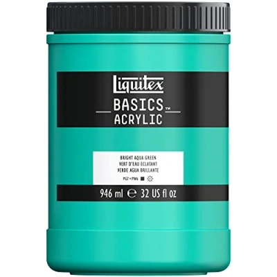 Image de Liquitex 8870369 Basics peinture acrylique, artistique monopigmentée, résistante à la lumière, qualité archive, finition satinée, pot de 946 ml Vert D&#039;Eau Eclatant