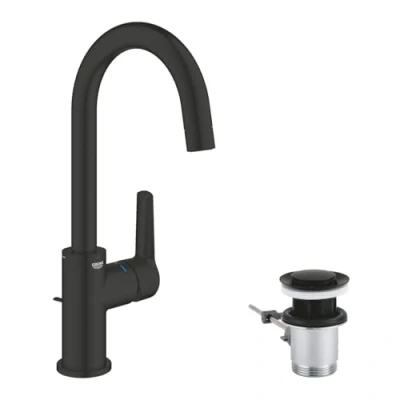 Image de GROHE Start Mitigeur Monocommande Lavabo, Robinet Salle de Bains, Taille L, Economie d&#039;Eau, Installation Facile, Rotation 360, Tirette et Vidage, Noir Mat, 242032432