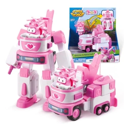 Image de Super Wings &quot;Dizzy&#039;s Rescue Tow&quot; Véhicule Transformable en Robot 18 cm + 1 Figurine,Jouet Enfant 2 3 4 5 6 7 8 Ans Garcon Fille