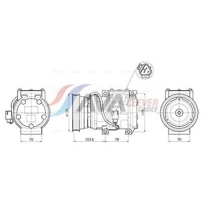 Image de AVA COOLING SYSTEMS TOAK798 compresseur De Climatisation 10PA15L 12V PAG 46 R134a avec huile PAG, embrayage magnétique, sans diode