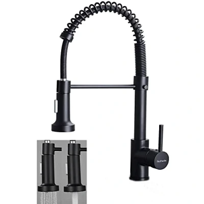 Image de Robinet de cuisine, évier avec pulvérisateur Pull Down ? pour ressort, matériau en cuivre, chaleur rotative et eau froide, double mode tête pulvérisation fonction (H Matt Black) …