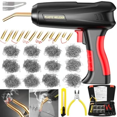 Image de ZPQAODI 200W Soudage plastique,Réparation de Pistolet Soudeur, 2 en 1 Kit Reparation Souder Plastique, a Colle avec 1000Pcs 6 Types Agrafeuse Chaud,soudeuse pour Réparer Pare Chocs Auto