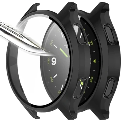 Image de Msiall [2 pièces noir avec Film de protection d&#039;écran en verre trempé pour mi watch 2, étui PC dureté 9H, pare chocs, complet mince Smart 2