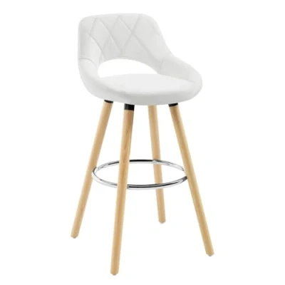 Image de WOLTU 1 pièce Tabouret de Bar en Cuir synthétique Structure Bois Massif,Tabouret Haut Blanc BH111ws