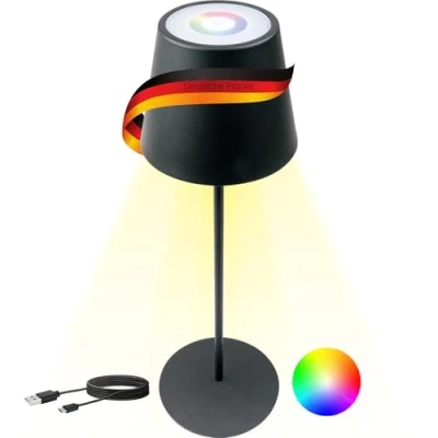 Image de SCHWAIGER OTL200 013 Lampe de table Veilleuse LED jardin Lampadaire RVB Touch Batterie Intensité variable Blanc chaud Intérieur et extérieur IP44 Noir