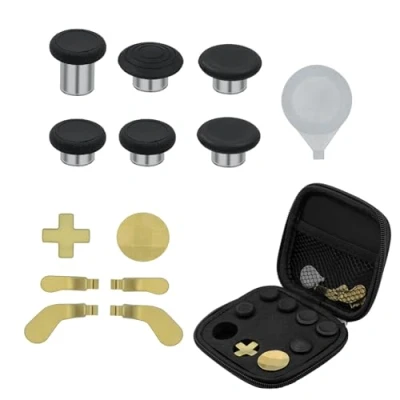 Image de Mcbazel 13 en 1 Outils de Remplacement pour Contrôleur Xbox One Elite Series 2, 6 Thumbsticks, 4 Palettes, 2 D pads avec Étui Transport Manette L&#039;or