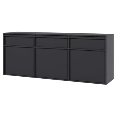 Image de Selsey Commode Suspendue Meuble De Rangement À 3 Tiroirs Portes Push to Open 154 cm Noir Evo