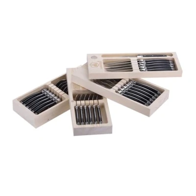 Image de Laguiole L&#039;Eclair Ménagère 24 pièces, noir, dans une Boîte en Bois