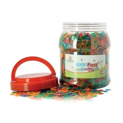 Image de Boite 5000 pions de Loto 15 mm, Multicolores Plastique, Transparent jetons marquage Carton Set Accessoire Jeu Bingo et Carte