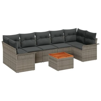 Image de Ensemble de Canapé Jardin vidaXL 8 pièces avec Coussins en Poly Rattan Gris Acacia, 2 places 3355962