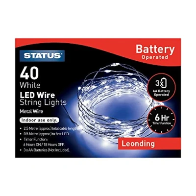 Image de Status Guirlande lumineuse à LED pour usage intérieur Fonctionne piles 40 lumières blanches