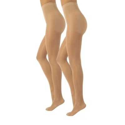 Image de CALZITALY PACK 1/2 Paires Collants de Contention avec Compression Forte 10 mm/Hg, S, M, L, XL, XXL, 3XL, 4XL 70 DEN Made in Italy (XL, 2 X Naturel)