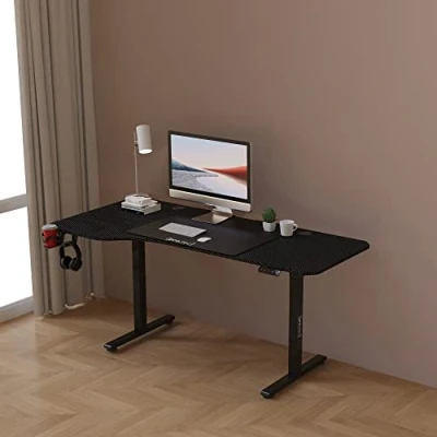 Image de pro.tec Bureau Électrique à Hauteur Réglable Assis Debout Plateau en Forme de L pour Coin Travail Porte Boissons Crochet Tapis Souris Panneau Particules Acier 160 x 60 75 cm Noir