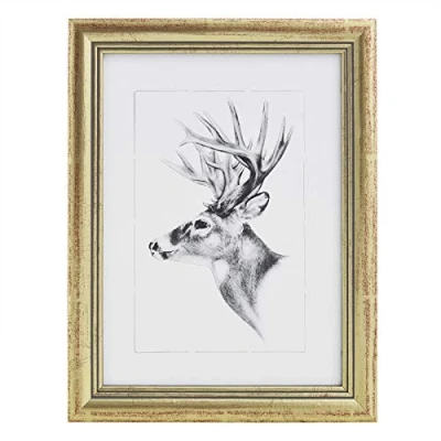 Image de WOLTU Cadre Photo 15x20 cmCadre en Bois Massif avec Passe Partout, Suspendre Horizontalement ou Verticalement, Décoration Murale sur Table, Or