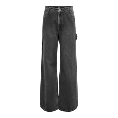 Image de ONLY Onlwest Hw Carpenter Wide DNM Dot Jeans, Noir délavé, 26W x 30L Femme