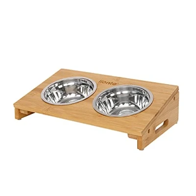 Image de lionto Gamelle Surélevée avec Support en Bambou, Distributeur de Nourriture, Bar pour Animaux, Chien Surélevé