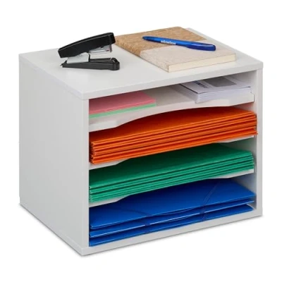 Image de Relaxdays Rangement pour Vos Documents, 4 Compartiments, Format A4, H x L P 28 35,5 25 cm, Blanc