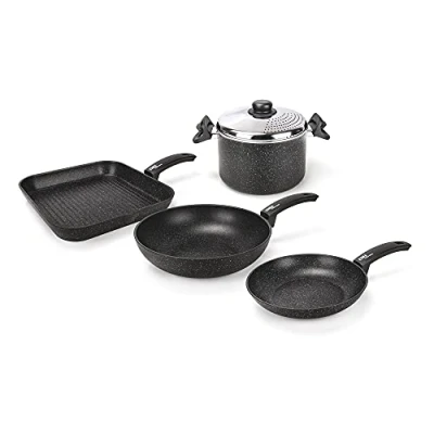 Image de Moneta Etnea Student Set de 5 Casseroles et Poêles, Revêtement anti adhésif rayures surface en pierre, Lavable au lave vaisselle
