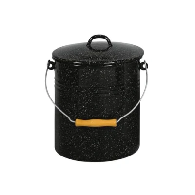 Image de Krüger 2056822 Poubelle avec Couvercle Emaillé Noir 10 L