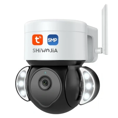 Image de SHIWOJIA Camera Surveillance Exterieur WiFi 5MP Tuya, Caméra Extérieure Smart Life, Détection de Mouvement, Audio Bidirectionnel, Etanche IP66 Vision Nocturne Couleur