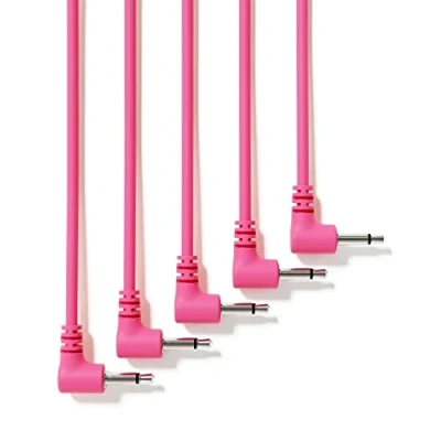 Image de ExcelValley 5 Pack Câbles Modulaires Mono Patch à Angle Droit 3,5mm 1/8&quot; Eurorack Synthétiseur [Rose 20 cm 8&quot;]