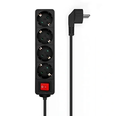 Image de Aisens Base Multiple 4 Prises Avec Interrupteur Câble 3x1.5mm2 1.4m Couleur Noir