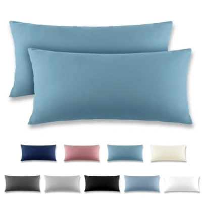 Image de REDKEY Taie Oreiller 40x80 Bleu Eau Lot de 2 Taies d&#039;Oreillers 40 x 80 Carré en Microfibre Brossée, Housse Coussin avec Fermeture Éclair