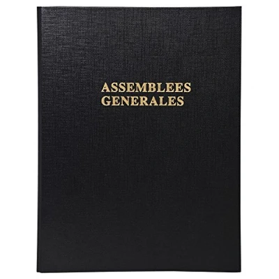 Image de Exacompta Réf. 539E Carton de 10 classeurs juridiques noir ASSEMBLÉES GÉNÉRALES 4 anneaux Dimensions : 32 x 24cm En plastique livré avec recharge 100 feuillets perforés numérotés réf 5419E