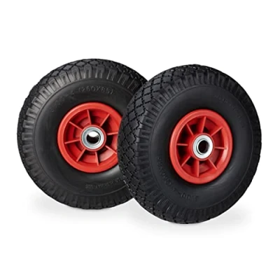 Image de Relaxdays Roue de Diable, 4X brouette Caoutchouc, 3.00 4&quot;, 260 x 85 mm, pour axe 20 Noir Rouge