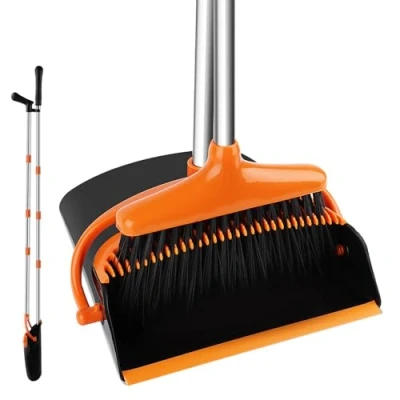 Image de Ensemble Balai et Pelle à Poussière, Balayette Long Manche 139CM, Poussière Verticale Coupe Vent pour Le Nettoyage des Sols intérieur extérieur