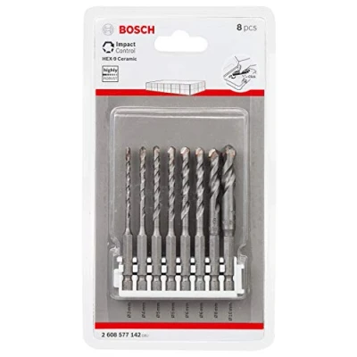 Image de Bosch Accessories 8 pièces Assortiment de forets à carreaux Impact Control (Pick and Click, HEX 9, accessoires visseuse percussion) Argent