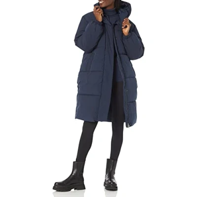 Image de Amazon Essentials Doudoune Longue Surdimensionnée À Capuche (Disponible en Grande Taille) Femme, Bleu Marine, XL