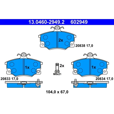 Image de ATE 13.0460 2949.2 Jeu de plaquettes frein contact signal d&#039;usure inclus avec vis d&#039;étrier FIAT: Punto I 3/5 portes, Barchetta